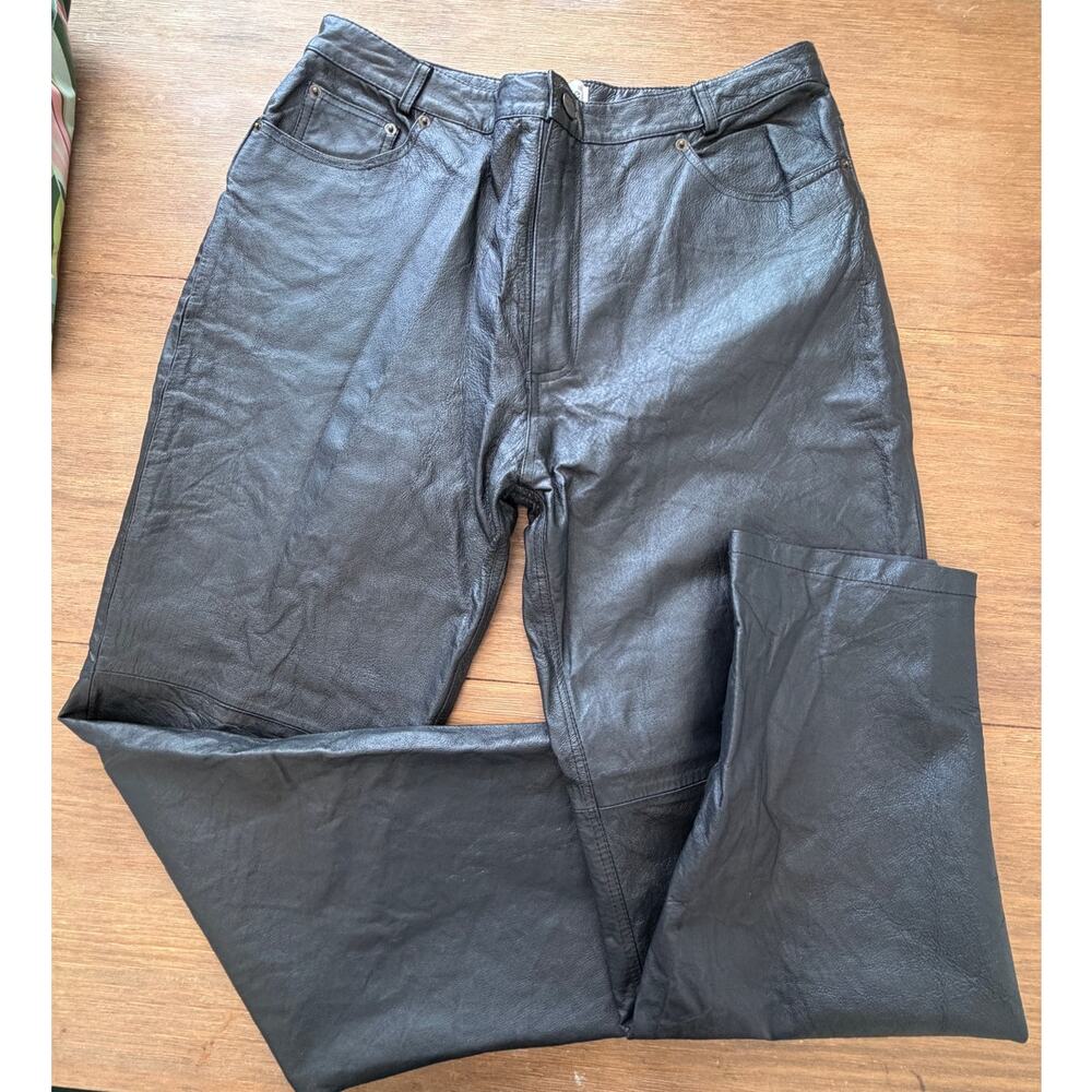 Vintage Genuine Leather Pants Women’s 16 Black Straight Leg High Rise Y2K